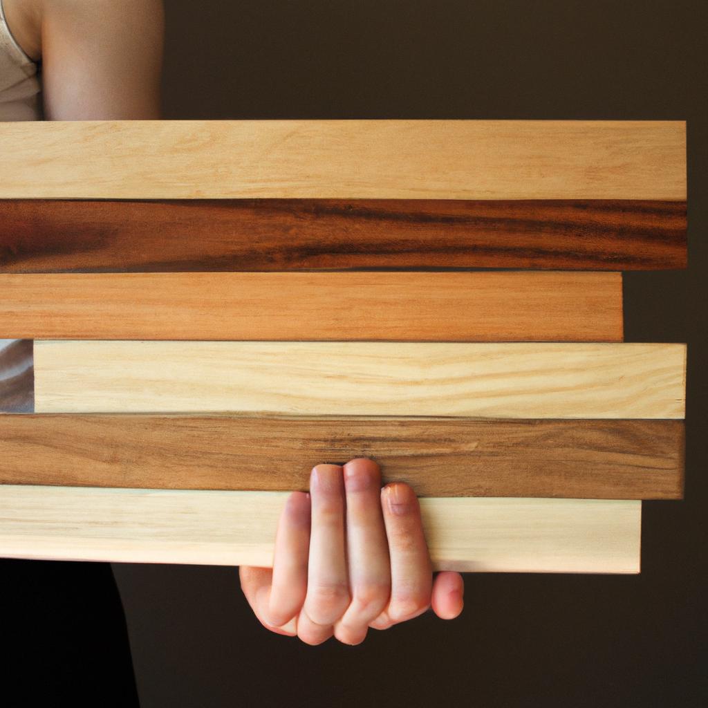 Person holding different wooden planks