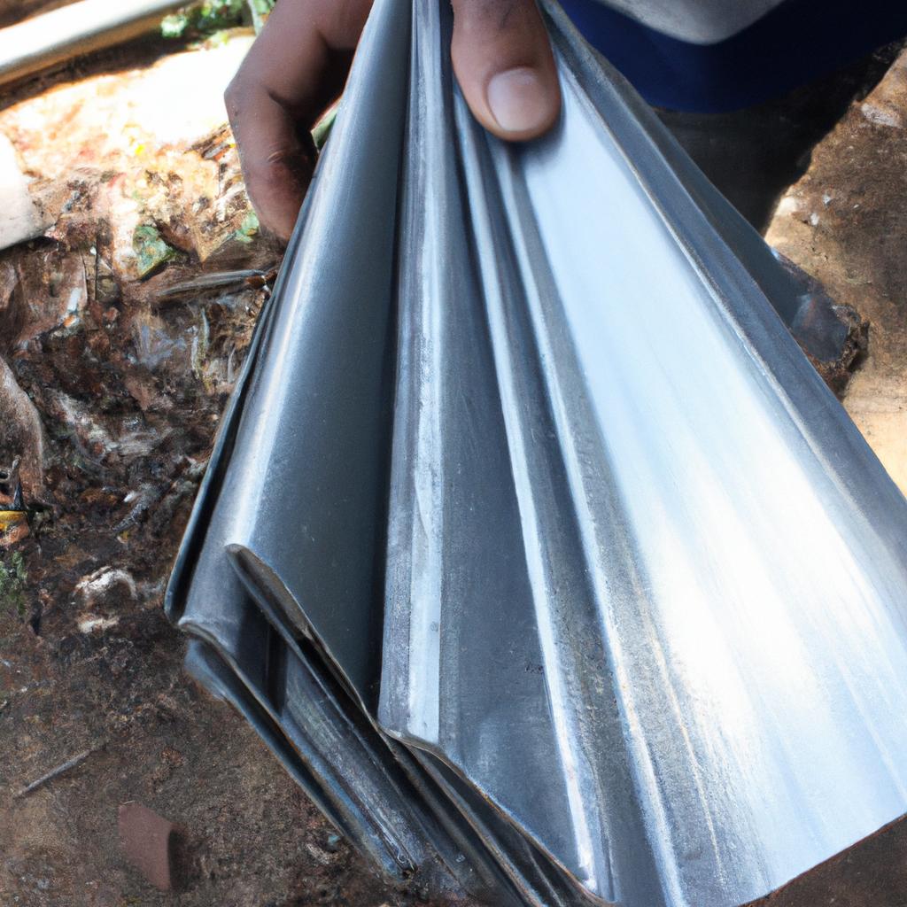 Person holding zinc roofing materials